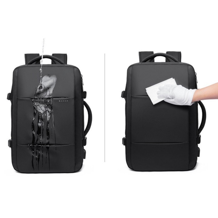 Rucsac turistic Bange, extins, waterproof, 17.3", negru, 55x38x29cm