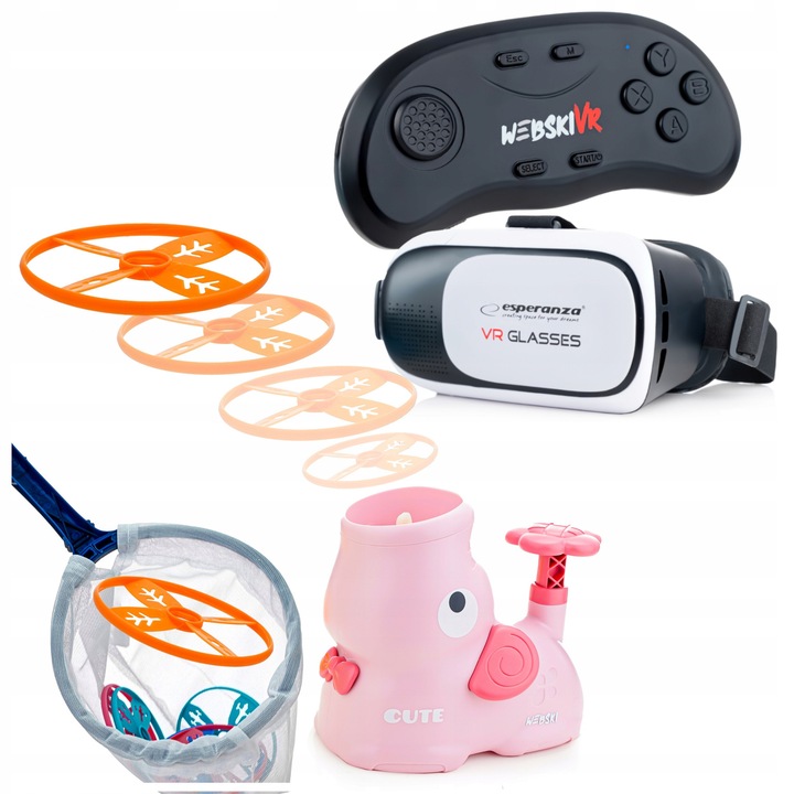 Ochelari VR 3D, Webski, set cu gamepad si pneumatica, 180/360, 175x85mm