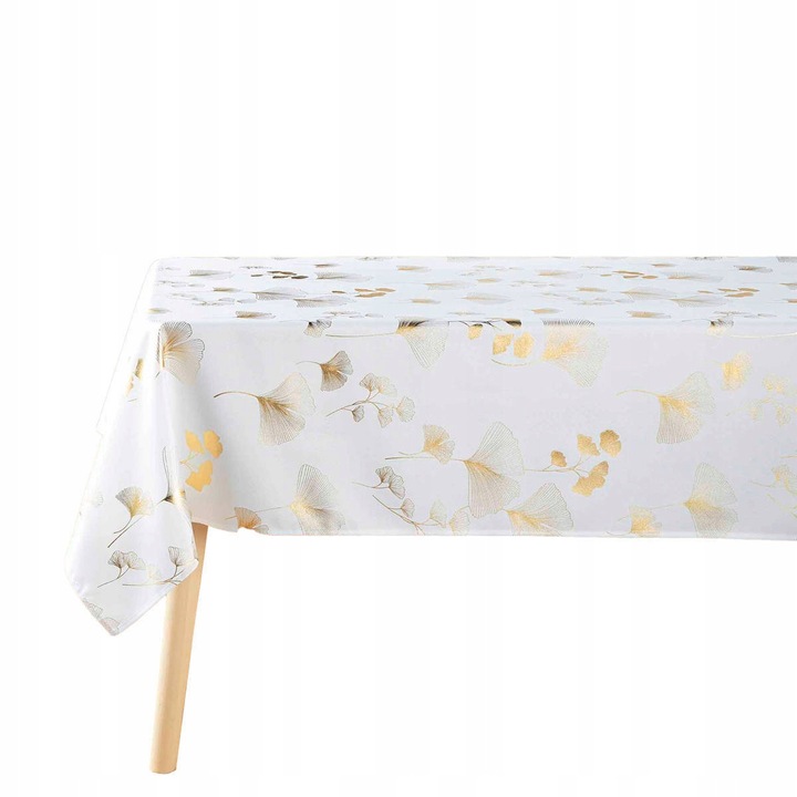 Téglalap alakú asztalterítő, Douceur d'interieur, Bloomy, fehér arany mintával, 300x150cm