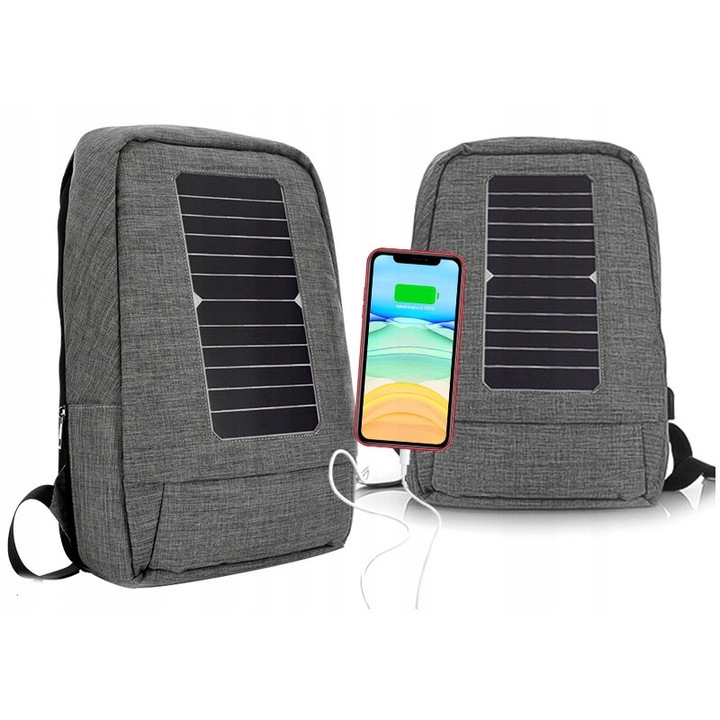 Раница за лаптоп Webski, соларна 9W, капацитет 35L, черна, 47x31x13см