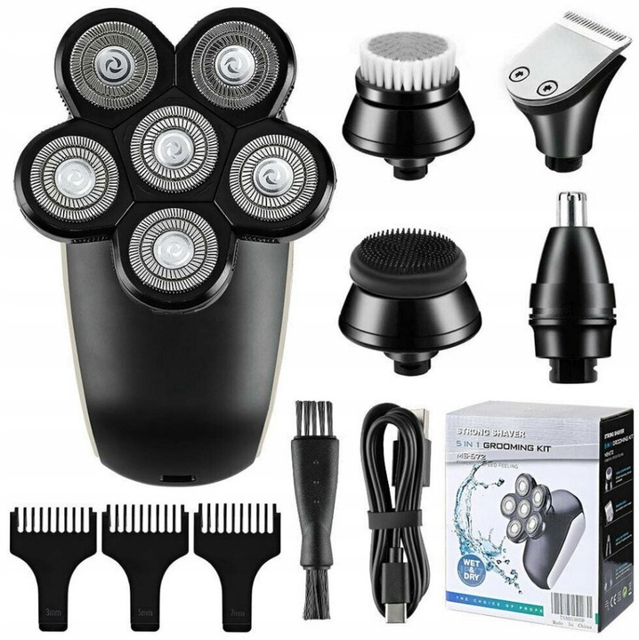 Set aparat de ras electric 5 in 1, 100% waterproof, LED, pentru barbati, dimensiuni 7D, incarcare rapida, multicolor
