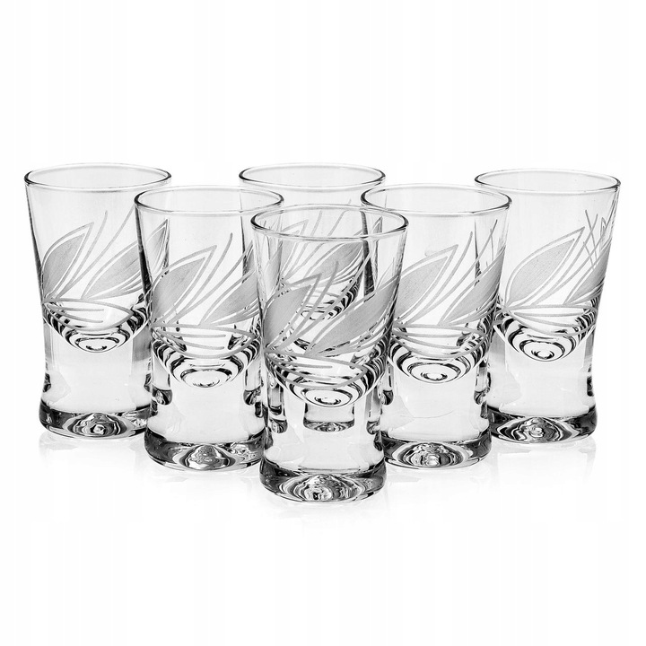 Vodkás poharak, 25ml, Listek, 6 darabos készlet, átlátszó, 68x38mm