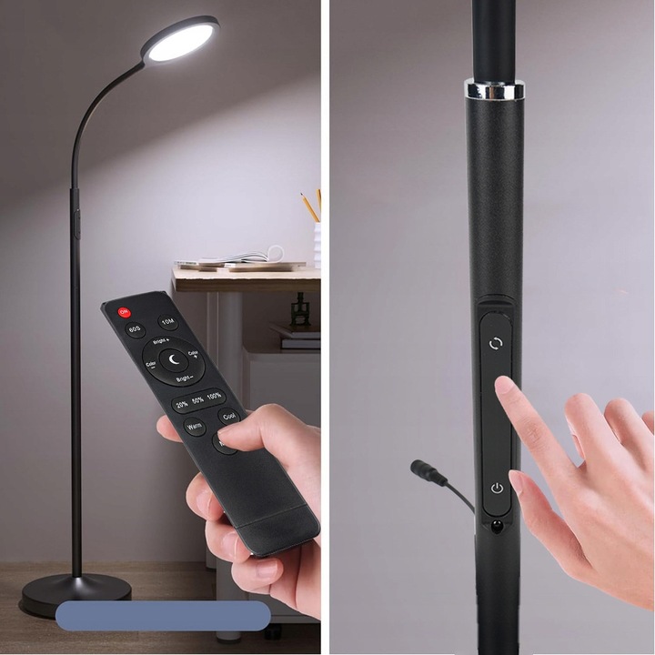 Lampa de podea LED Bedee, 164cm, dimabila, cu telecomanda, alba calda/neutru/rece