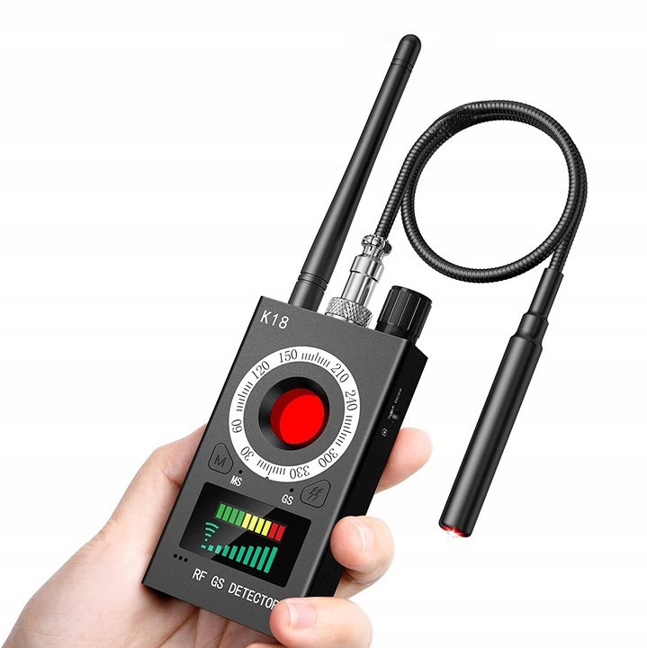 Detector profesional camere, dispozitive de spionaj, 1MHz-8GHz, alimentare cu acumulator, 117x56x20mm