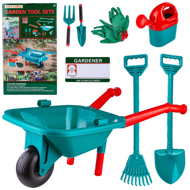 Set unelte gradinarit pentru copii, DK, 18 elemente, multicolor, 75x42x27cm