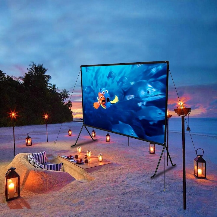 Екран за проектор 150'', 16:9, удобен за транспортиране, 340x198см, комплект със стойка