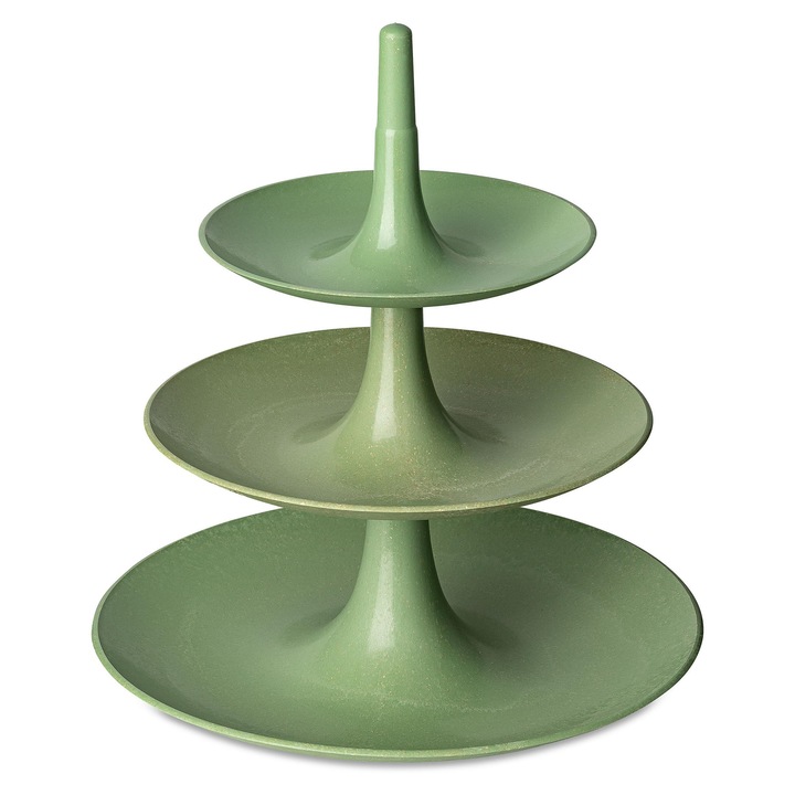 Tava servire BABELL L, 3 niveluri, verde natur, 31.4x31.4x34cm