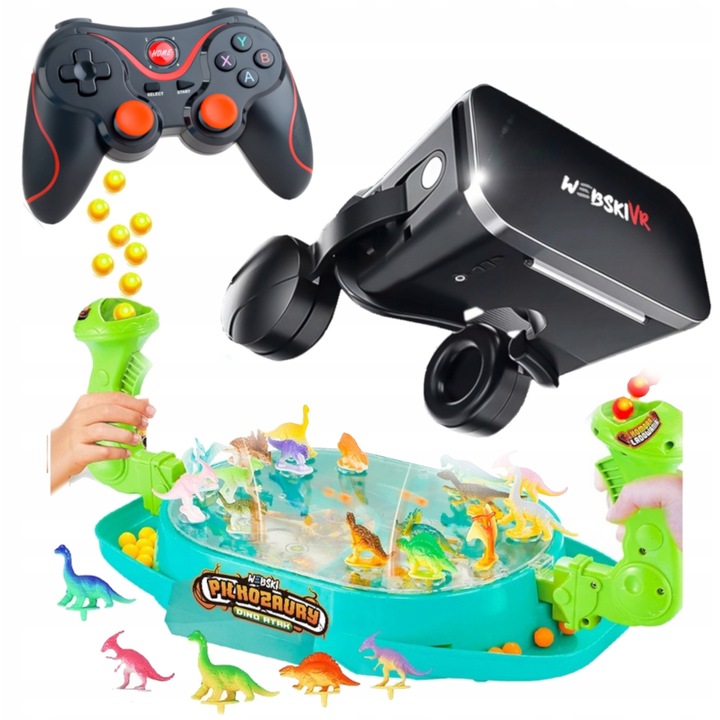 Ochelari VR Webski, set cu gamepad si joc de dexteritate Dino, 175x80mm, filtr de lumina albastra, ergonomici