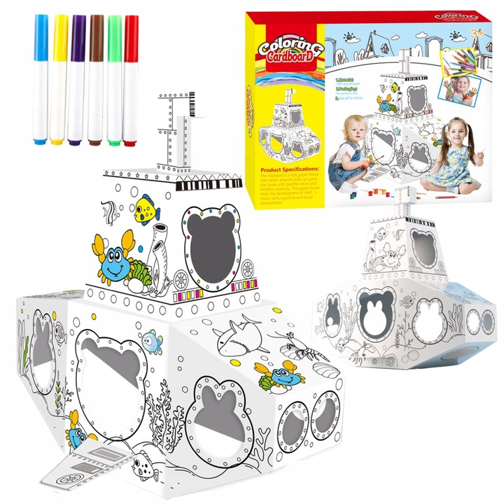 Művészeti készlet, MALSIK, karton hajó, 42x5,5x33cm, filctollakkal