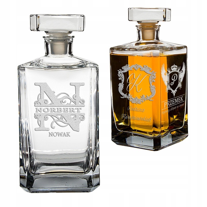 Carafa din sticla cu gravura pentru whisky, Decortrend, 0,7l, eleganta, set