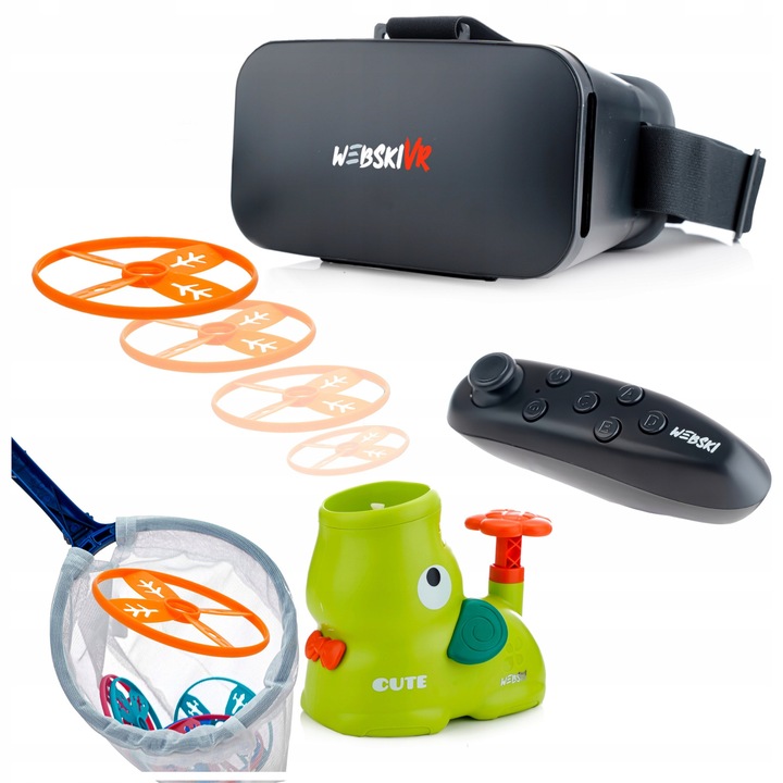 Ochelari VR 3D 360°, set cu gamepad si lansator pneumatic, Webski, multicolor, dimensiuni max. 80x160mm