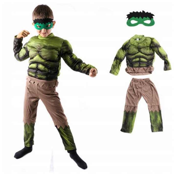 Костюм Хълк Отмъстители, 2 части, маска от филц, 4-6 години, зелен