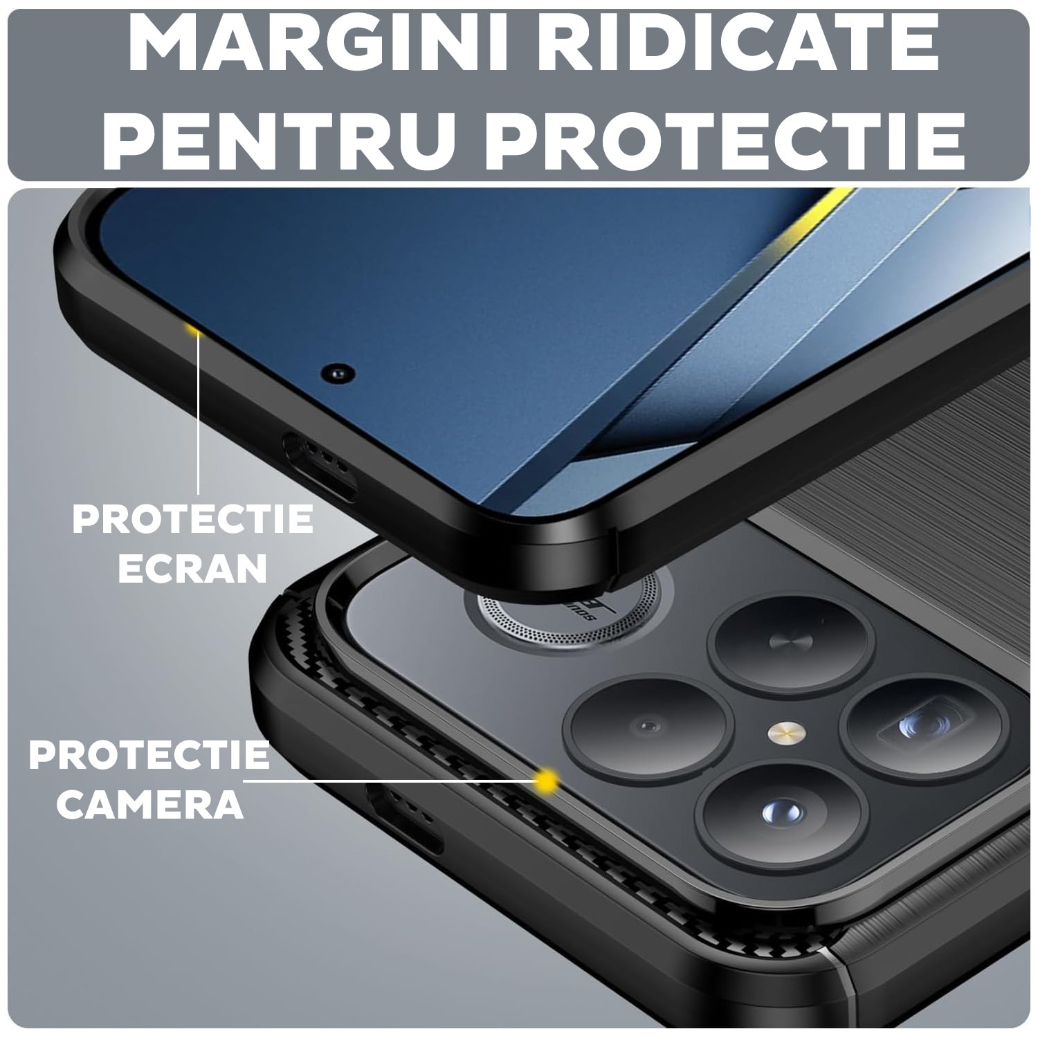 Husa pentru Poco F8 Ultra Daden Carbon Flexibila Antisoc, Hybrid Antisoc, Negru