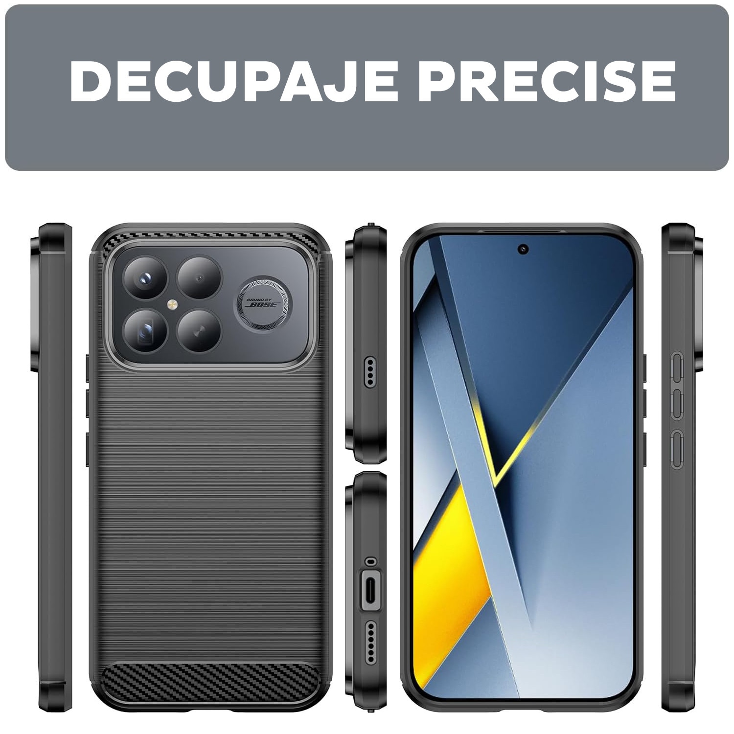 Husa pentru Poco F8 Ultra Daden Carbon Flexibila Antisoc, Hybrid Antisoc, Negru
