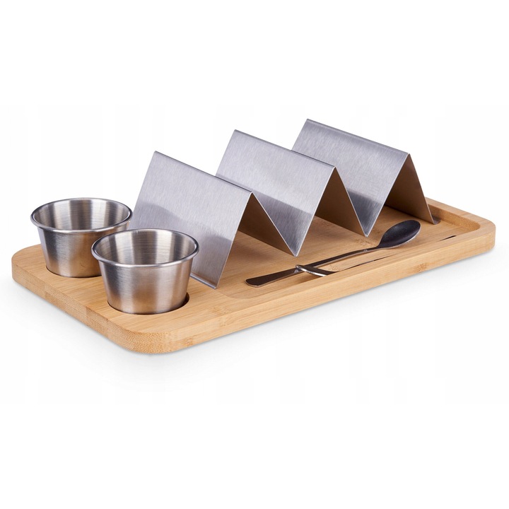 Set pentru servire tacos, Kinvara, 6 elemente, bambus, 16x28x5,5cm, culoare maro