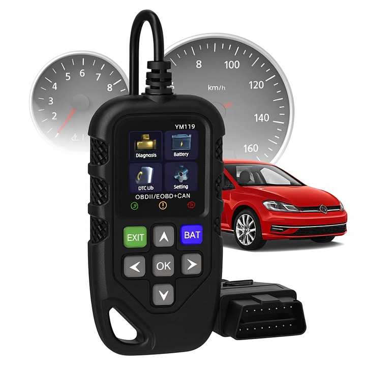 Диагностичен скенер OBD2, YM119, 13 езика, черен, 12,9x6,8x1,8см