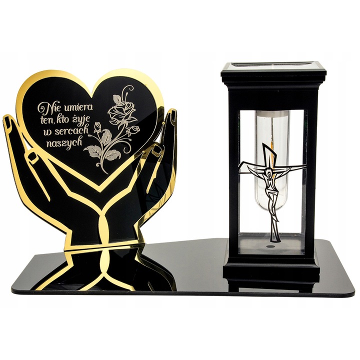 Lampa solara decorativa, Decortrend, statueta pentru cimitir, 14x22,5x13,5cm, set cu lampion solar