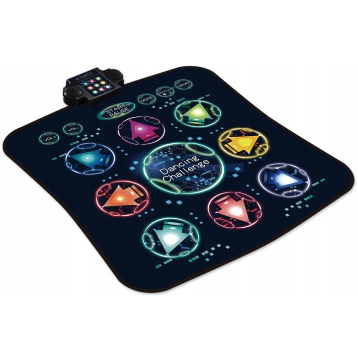 Covoras de dans interactiva electronica ToysPlanet, 88cm x 93cm, 9 senzori, 3 niveluri dificultate, set pentru 2 persoane