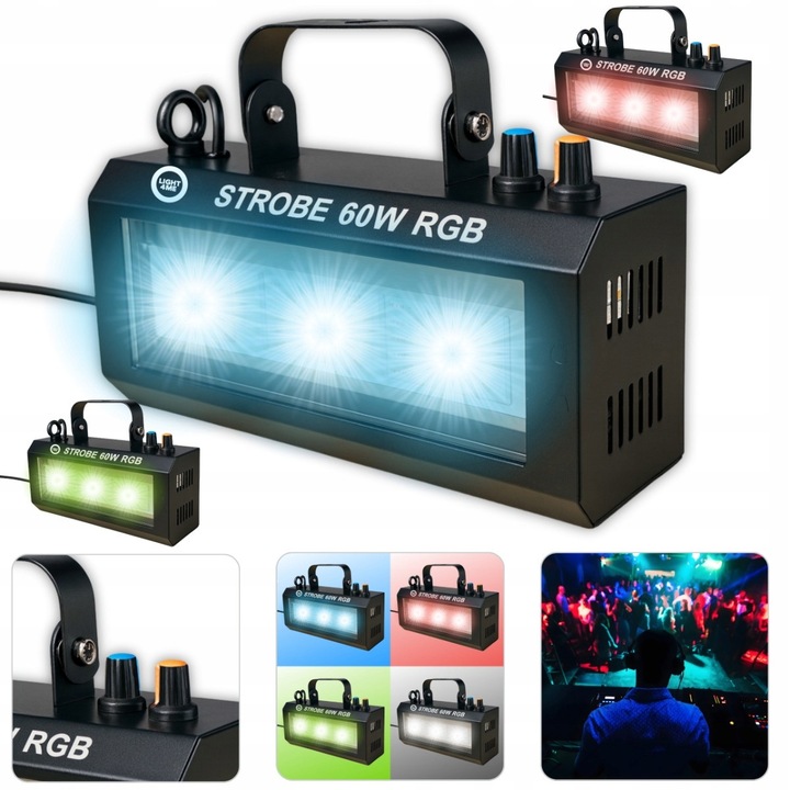 Stroboszkóp Light4Me 60W RGB, fényhatások, 3x20W COB LED, fekete, 19,8x6,4x12cm