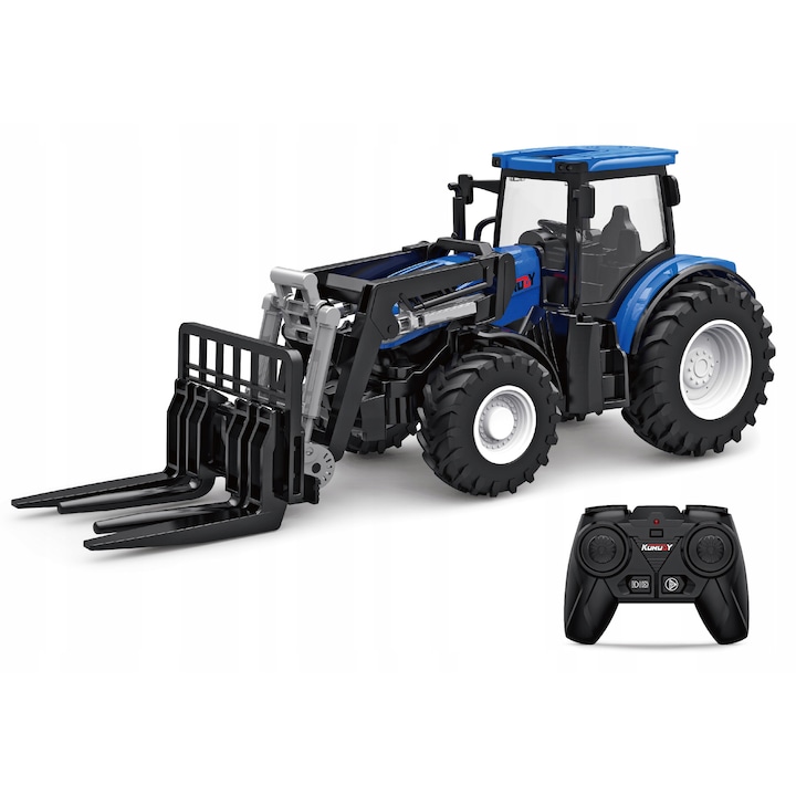 Tractor RC mare cu furci, 1:24, albastru, 37,5x15,7x16,75cm, set de jucarii