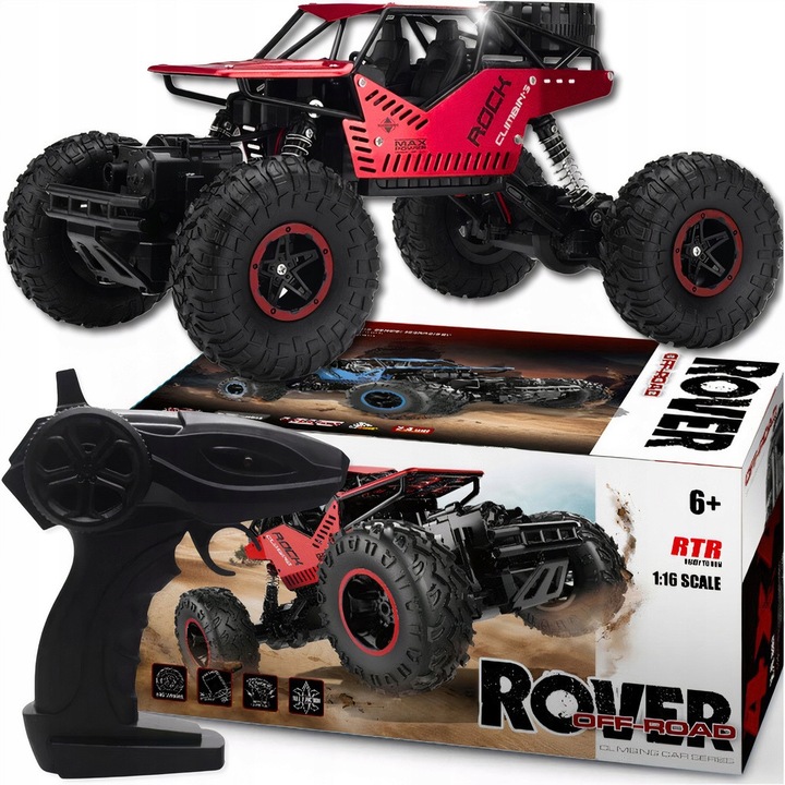 Masina RC teren 4x4 Rock Rover, rosie, 27x17x15cm, acumulator 2400mAh, 2 motoare