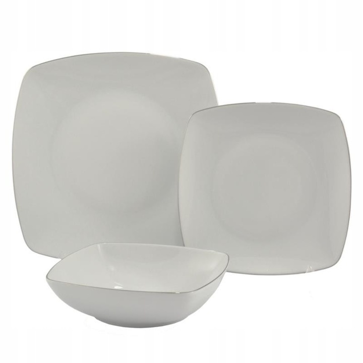 Set vesela, 18 piese, alb cu banda platina