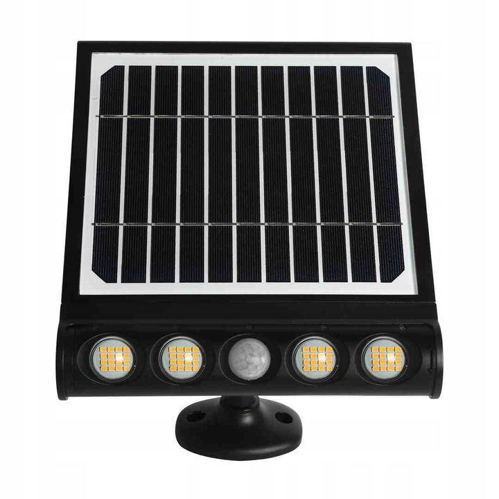 Lampa solara 8W cu senzor de miscare, IP65, 4000K, neagra, dimensiuni 26.79x21.4x7.59cm