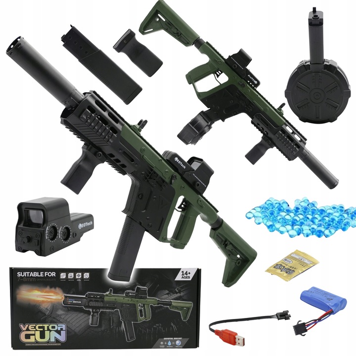 Pistol automat VECTOR, 2 magazine, culori negru si verde, 84x32cm