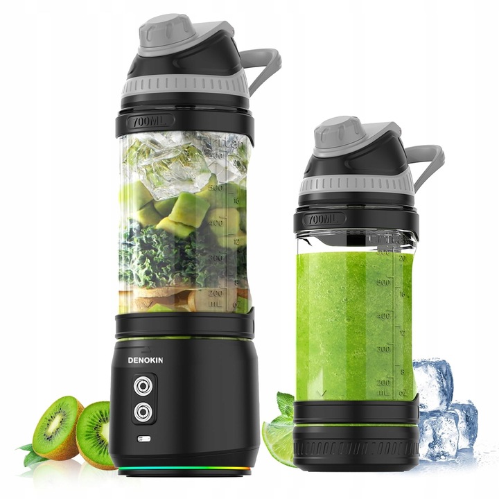 Hordozható turmixgép, 700ml, 6 kés, USB-C töltés, BPA-mentes, smoothie-hoz