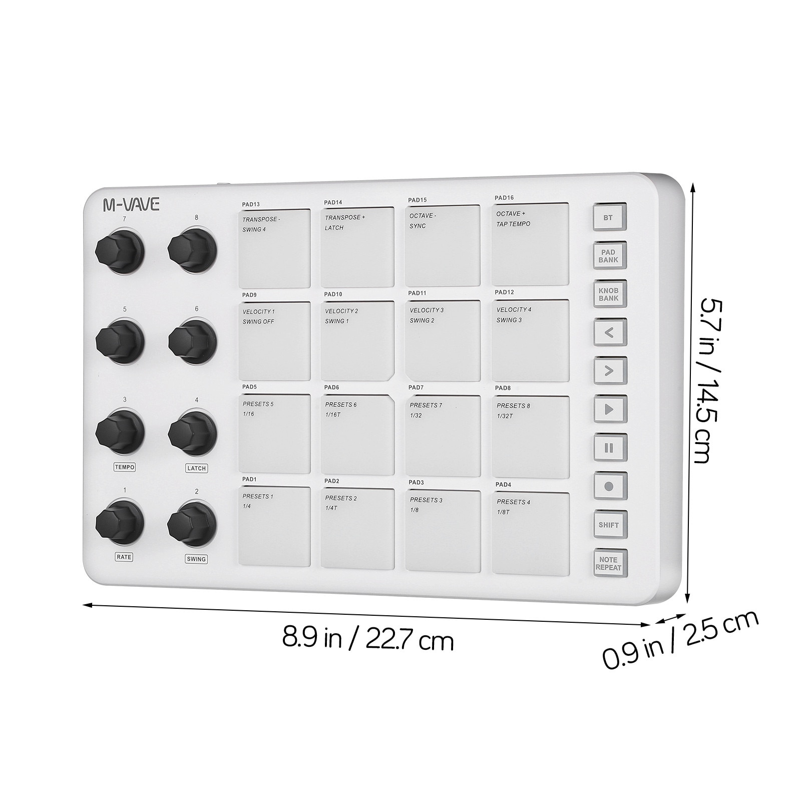 MIDI vezérlő M-VAVE SMC-PAD, 16 RGB pad, 8 forgatógomb, fehér, 22.70x14 ...