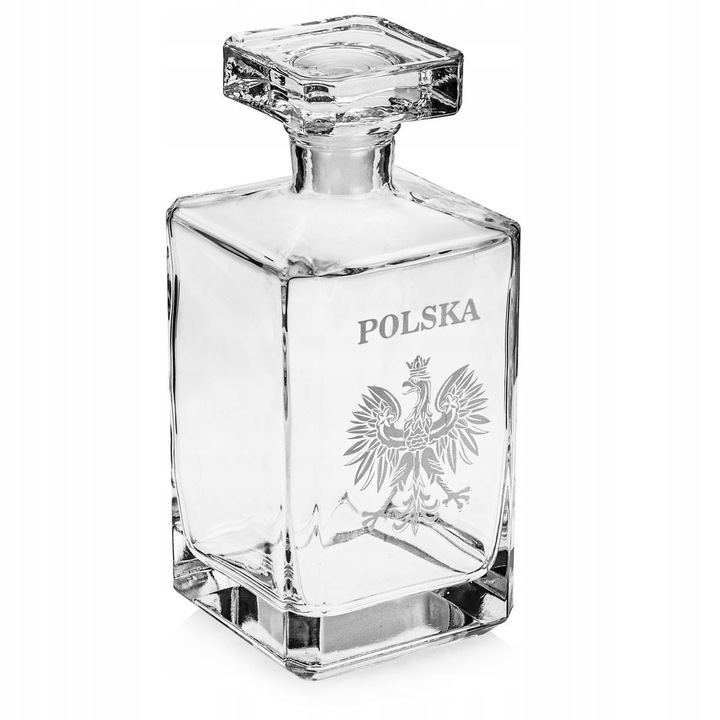 Karafa patrata pentru whisky, 700ml, grawer POLSKA + ORZEL, sticla transparenta, 90x90mm