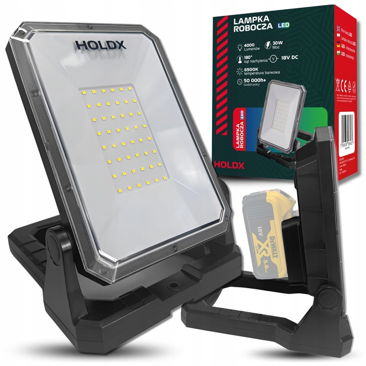 Lampa de lucru HOLDX 30W, 4000lm, USB, IP65, compatibila cu acumulatori DEWALT 18V