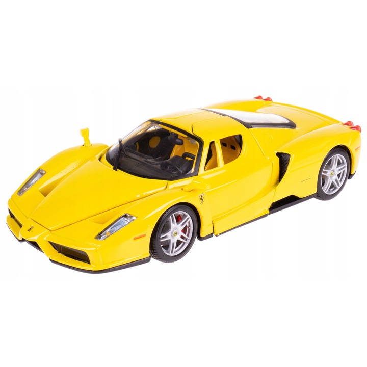 Modell fém Ferrari Enzo 1:24, nyitható ajtók, sárga szín, méretek 19x9,5x5cm