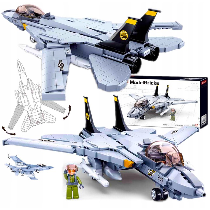 Repülőmodell készlet Grumman F-14 Tomcat, Sluban, 404 darab, pilóta figura, 36,2cm