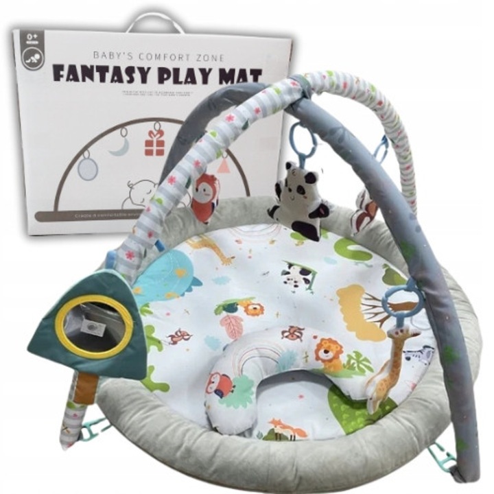 Mata educationala interactiva pentru bebelusi, 5 jucarii multifunctionale, material moale, usor de curatat, dimensiune mare, multicolor