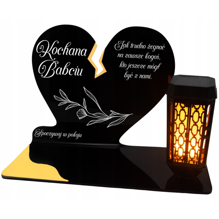 Lampa solara pentru mormant, Decortrend, inima cu detalii aurii, 20x28cm, set cu lampa LED