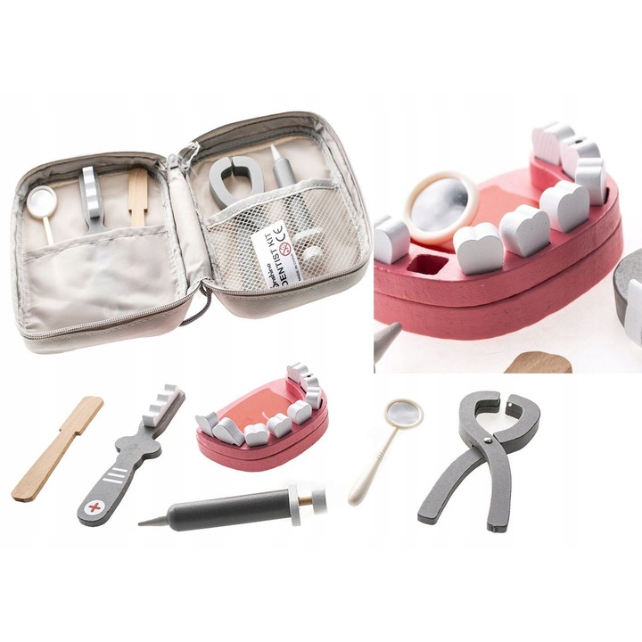 Set joaca doctor dentist, APE TRADE, 41 piese, instrumente din lemn, cutie de depozitare