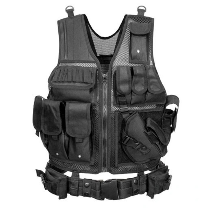 Vesta tactica militara unisex, curea ajustabila, neagra, material respirabil, One Size INTL