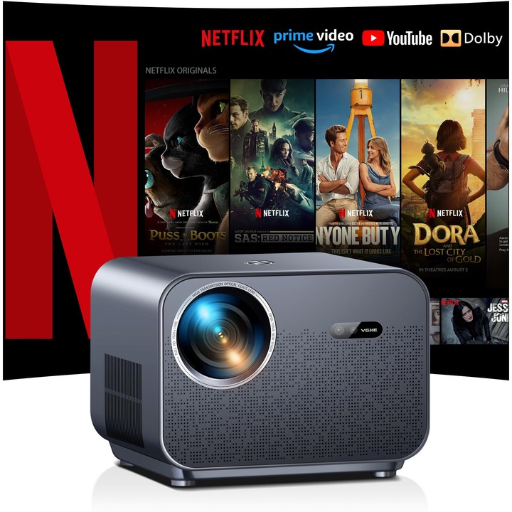 Videoproiector 4K cu Dolby Audio, 30 000 lm, WiFi6, set cu telecomanda, cablu de alimentare, instructiuni