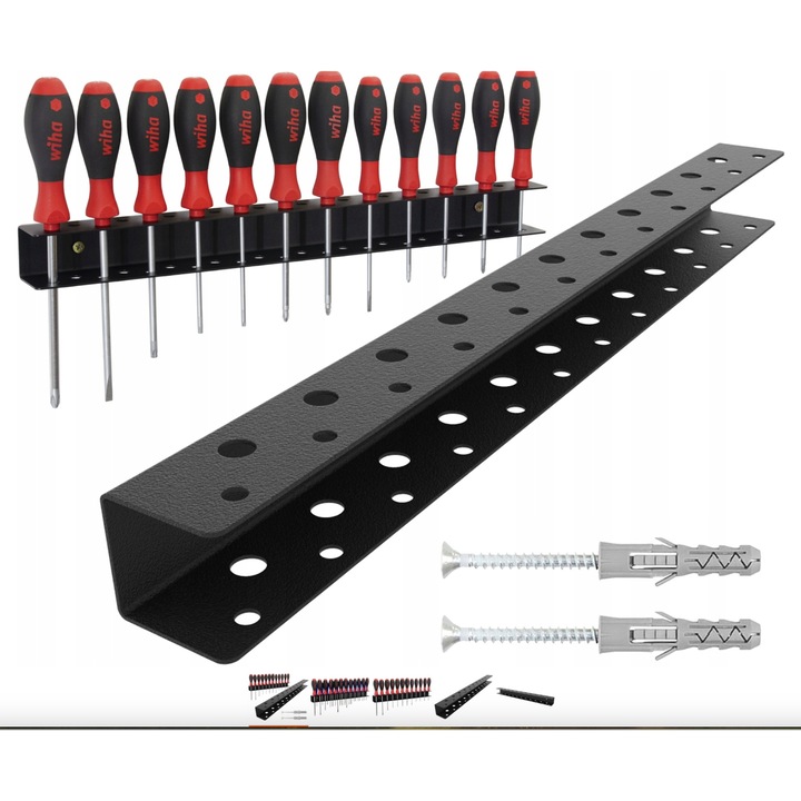 Rendszerező szerszámokhoz, Bestselection, csavarhúzó tartó, 23 férőhelyes, fekete, 32x4,5x4cm