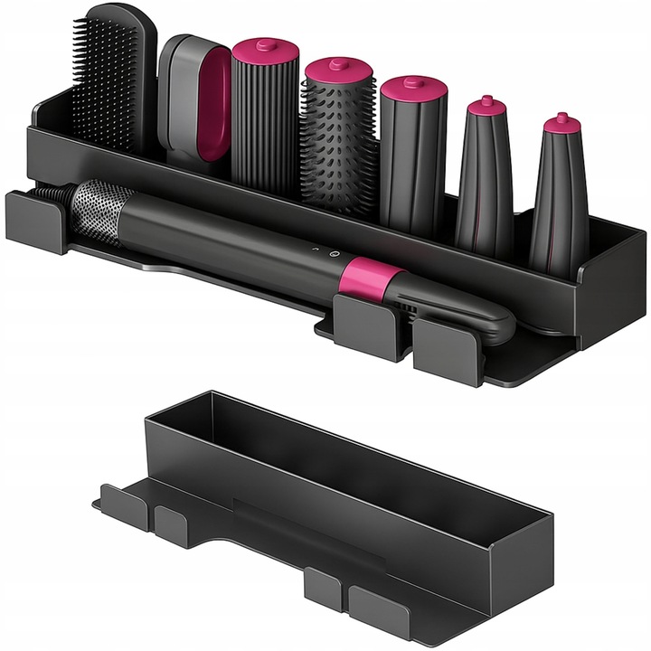 Suport perete pentru uscator de par, negru, montare fara gaurire