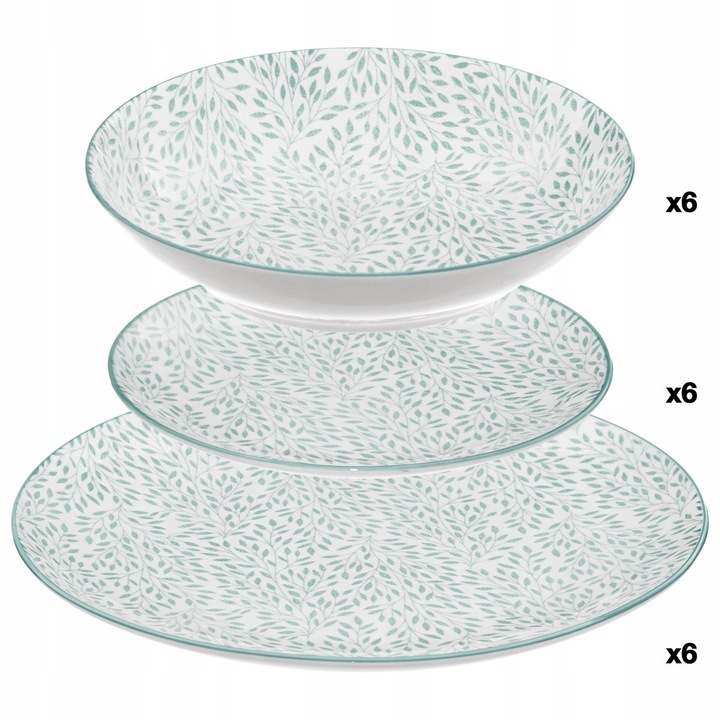 Set de masa 18 piese, Secret de Gourmet, portelan, design minimalist cu flori, alb, 6 persoane