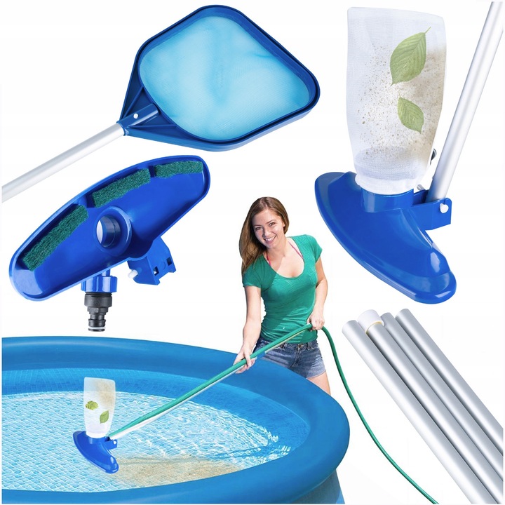 Комплект за почистване на басейни, с прахосмукачка и мрежа, основни аксесоари, многоцветен