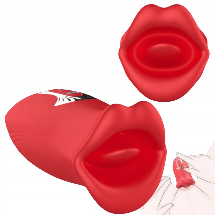 Vibrátor GDD, Usta, 10 rezgési mód, 10 mozgásfunkció, piros, akkumulátorral és USB kábellel