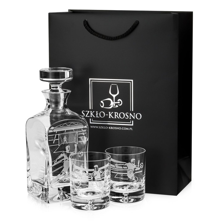 Set exclusiv de whisky 6 pahare 250ml + carafa 750ml cu gravuri tematice, toata in ambalaj de cadou