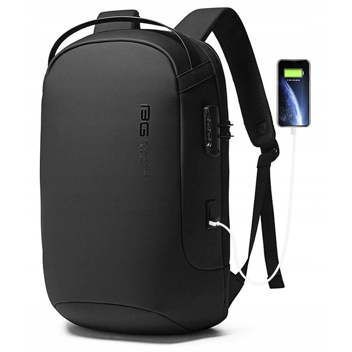 Rucsac laptop 15,6'', Bange, antiefractie, impermeabil, negru, 48x32x15cm