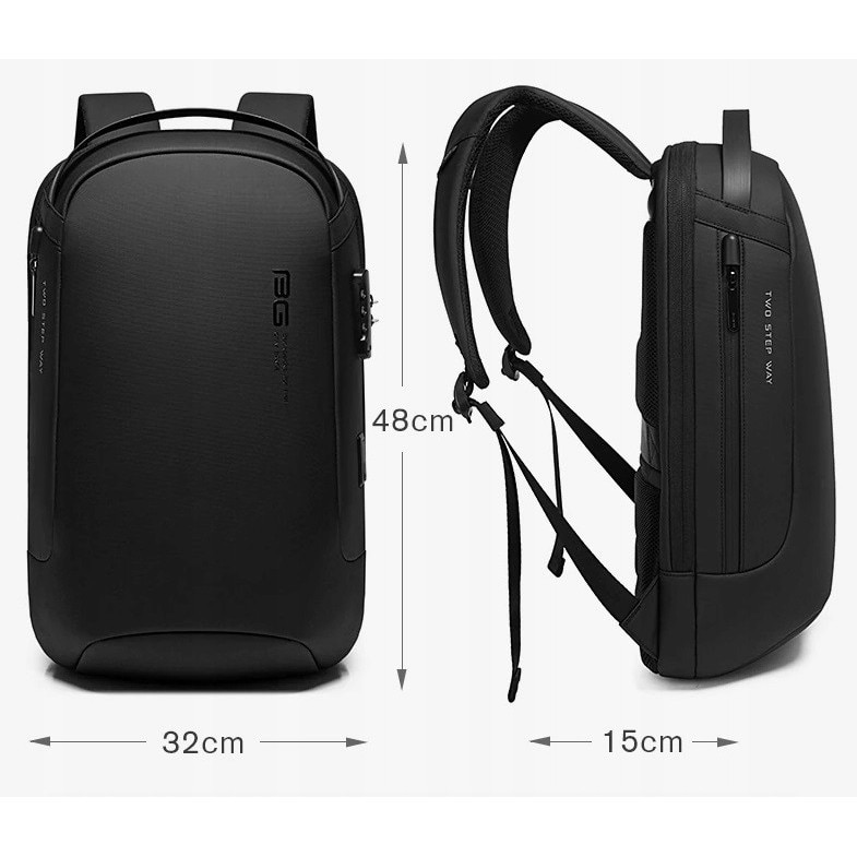 Rucsac laptop 15,6'', Bange, antiefractie, impermeabil, negru, 48x32x15cm