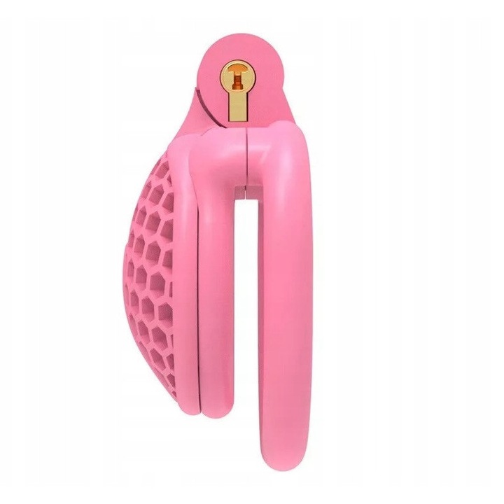 Centura de castitate, Night Fantasy, mini klatka tip flat, roz, 4 inele ajustabile, 37mm