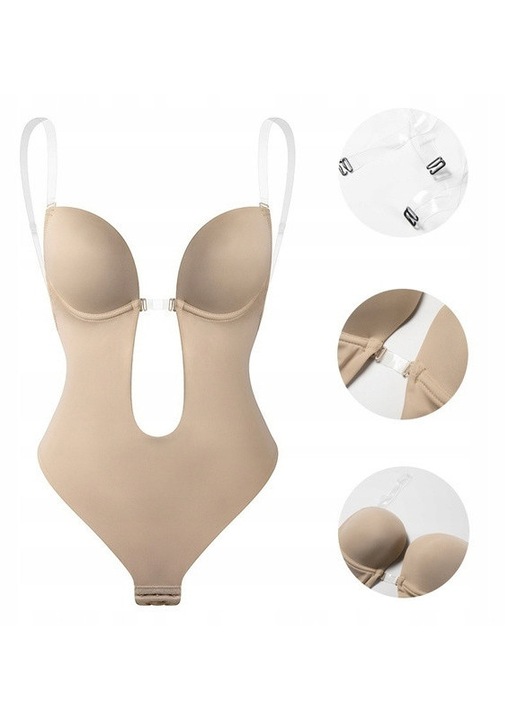 Body modelator, bej, fara cusaturi, ajustabil, pentru rochii fara spate, S INTL