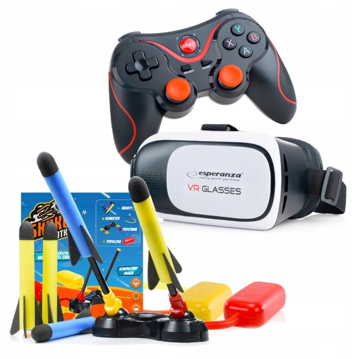 Ochelari VR 3D 360 Webski, set cu gamepad si lansator pneumatic de rachete, 175x85mm